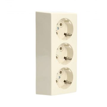 PEHA opbouw wandcontactdoos drievoudig met randaarde 16A 250V - Creme elektrowit (H 6303)