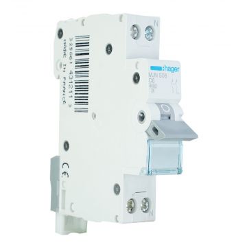 Hager installatieautomaat 1-polig+nul 6A C-kar (MJN506)