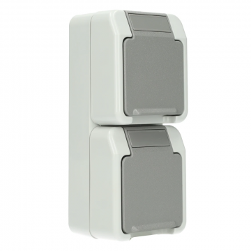 Merten by Schneider Electric Aquastar SCHUKO 2-voudig wandcontactdoos verticaal IP44 - lichtgrijs (MTN2329-8029)