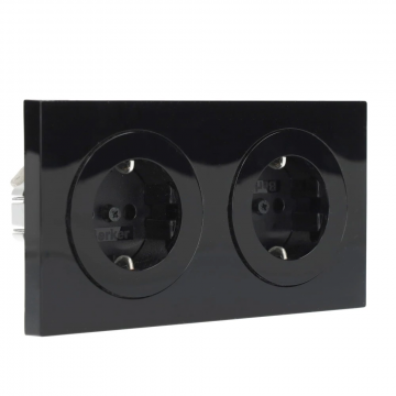 Hager 2-voudig wandstopcontact met afdekraam - zwart (47202045)