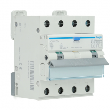 Hager aardlekautomaat 4-polig 10A B-kar 30mA (ADM410G)