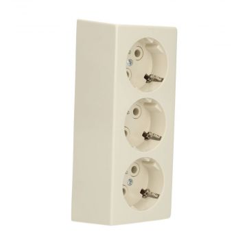 PEHA opbouw wandcontactdoos drievoudig met randaarde 16A 250V - crème wit (D 6303)