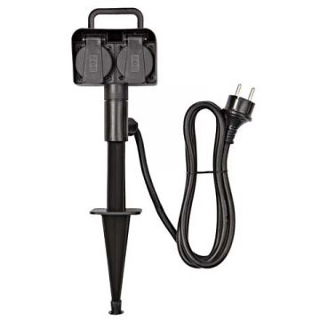 INTERLight stekkerdoos 2-voudig op grondspies IP44 1.8 meter zwart (IL-TK2WCD)
