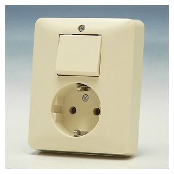 PEHA combinatie wisselschakelaar en stopcontact met randaarde - standaard crème wit (H 80.6685 W)