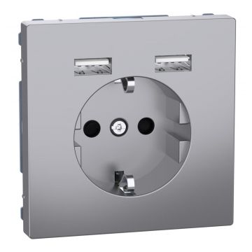 Merten by Schneider Electric Systeem-D stopcontact met USB RVS kleur - MTN2366-6036