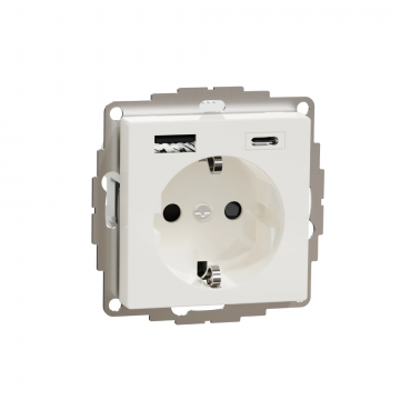 Schneider-Merten stopcontact met randaard met 1x USB 1 en 1x USB C - polar wit (MTN2367-0319)