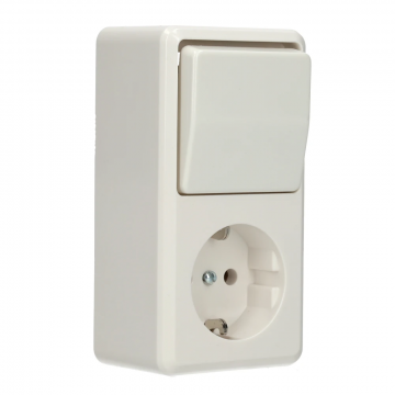 Schneider Electric Contura opbouw combinatie 1-voudig wandcontactdoos zonder randaarde + wisselschakelaar - arctic wit (399604)