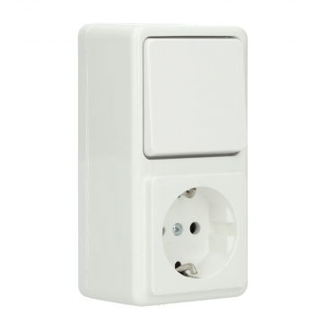 Kopp STANDARD opbouw combinatie wandcontactdoos met randaarde enkelvoudig + wisselschakelaar - arctic wit (108802007)