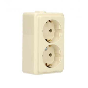 Kopp STANDARD opbouw tweevoudige wandcontactdoos met randaarde 16A 250V - crème wit (102501001)