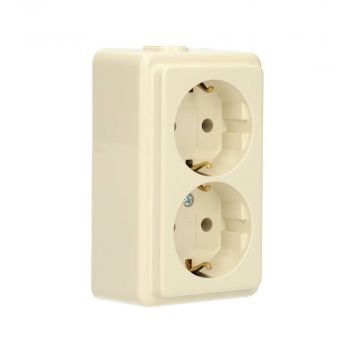 Kopp STANDARD opbouw tweevoudige wandcontactdoos met randaarde 16A 250V - crème wit (102501001)