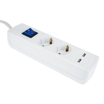 Kopp UNOversal stekkerdoos met schakelaar 2-voudig met randaarde met kinderbeveiliging met 2x USB 1,4 meter - wit (233502007)