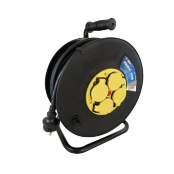 PRO haspel open 4-voudig met randaarde en deksel 40 meter neopreen 3x1.5mm2 - geelzwart (41054)