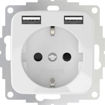 2USB universeel stopcontact met 2x USB 55x55 InCharge Pro SI EU 12W 2,4A - wit glanzend (2U-449375)