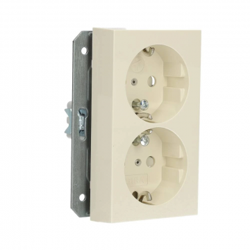 Gira dubbel stopcontact met randaarde en shutter voor 1-voudige inbouwdoos - Systeem 55 crème wit (273101)