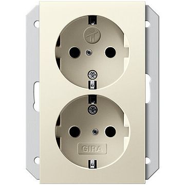 Gira dubbel stopcontact met randaarde en shutter voor 1,5-voudige inbouwdoos - Systeem 55 crème wit (273501)