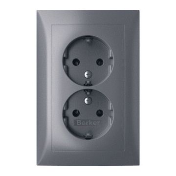 Hager dubbel stopcontact met randaarde en afdekplaat vlak - berker S.1 aluminium (47721404)