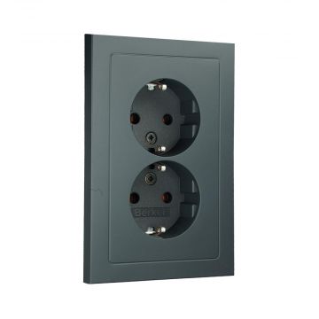 Hager dubbel stopcontact met randaarde en afdekplaat vlak - berker Q.3 antraciet (47726096)