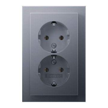 Hager dubbel stopcontact met randaarde en afdekplaat hoog - berker Q.3 aluminium (47746094)