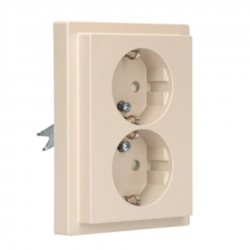 Schneider Electric dubbel stopcontact met randaarde, kinderbeveiliging en afdekplaat - D-life sahara (MTN2420-6533)