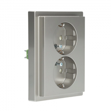 Schneider Electric dubbel stopcontact met randaarde, kinderbeveiliging en afdekplaat - D-life RVS (MTN2420-6536)