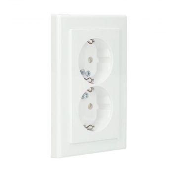 Merten dubbel stopcontact met randaarde, kinderbeveiliging en afdekplaat - M-Smart actief wit (MEG2425-1425)