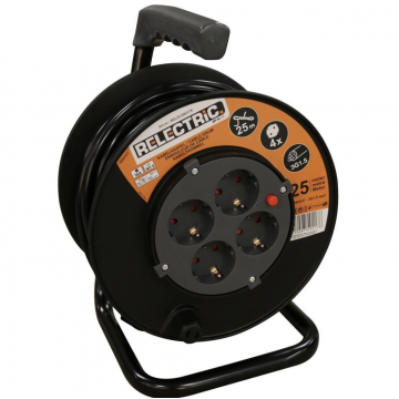 Relectric Haspel open 4-voudig met randaarde 25 meter H05VV-F 3x1.5mm2 - zwart (RELEC492176)