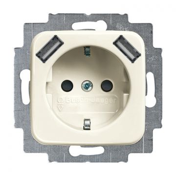 ABB Busch-Jaeger stopcontact met randaarde met 2x USB 2.4A (USB A + A) - Duro 2000 SI crème (20 EUCB2USB-212)