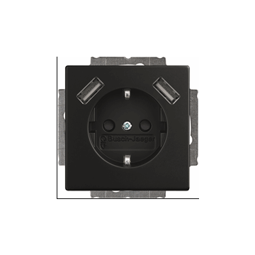 ABB Busch-Jaeger stopcontact met randaarde met 2x USB 2.4A (USB A + A) - Future Linear zwart mat (20 EUCB2USB-885)