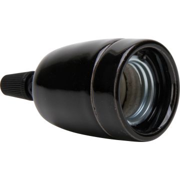 Kopp lamphouder E27 porselein met trekontlasting zwart (210405017)