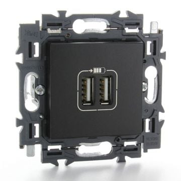 Legrand stopcontact 2x USB A volledig apparaat 3000mA met spanklauwen - Valena Nextmat zwart (741734)