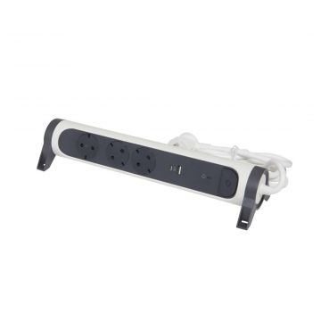 Legrand draaibare stekkerdoos 3-voudig met randaarde - usb A+C en overspanningsbeveiliging 1,5 meter - zwart-wit (694508)