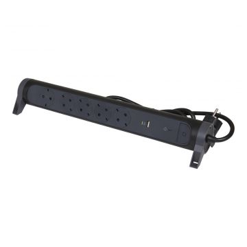 Legrand draaibare stekkerdoos 5-voudig met randaarde 1,5 meter - USB lader - overspanningsbeveiliging - zwart (694514)