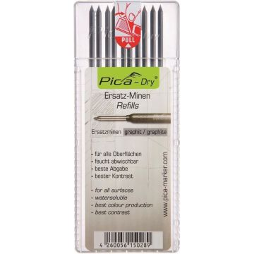 Pica navulling graphite t.b.v. Pica Dry potlood 2,8mm2 lengte 125mm set van 10 stuks in box (PI4030)