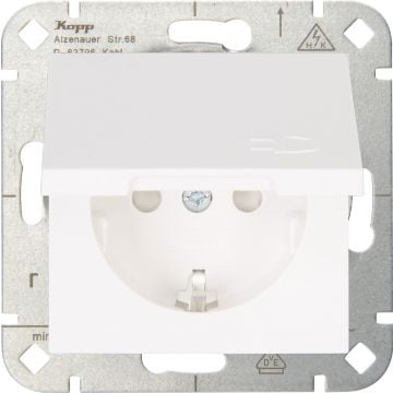 Kopp stopcontact met randaarde, kinderbeveiliging en klapdeksel - HK07 mat wit (940132001)