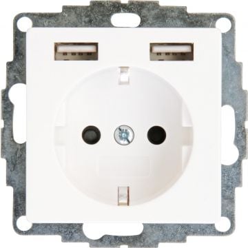 Kopp stopcontact met randaarde en 2x USB voeding (USB A) - HK07 mat wit (296232004)