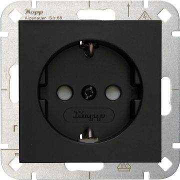 Kopp stopcontact met randaarde en kinderbeveiliging - HK07 mat zwart (940050000)