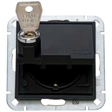 Kopp stopcontact met randaarde, kinderbeveiliging, klapdeksel en slot - HK07 mat zwart (951550003)