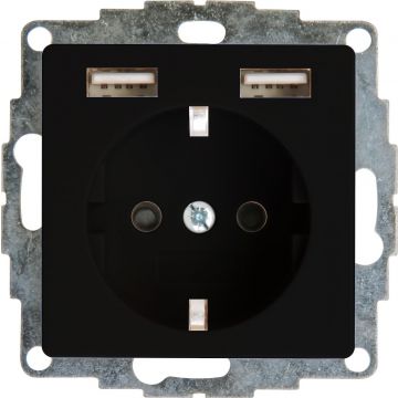 Kopp stopcontact met randaarde en 2x USB voeding (USB A) - HK07 mat zwart (296250006)
