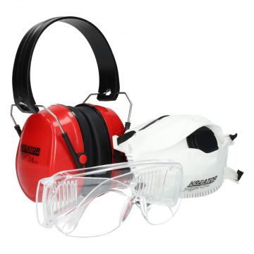 Kreator PBM Premium set met gehoorbeschermer veiligheidsbril en stofmasker 