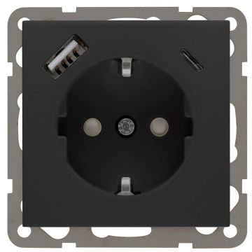 PEHA NOVA stopcontact met USB-laadstation van 3,4A - matzwart (D 6511.193 SI USB CA)