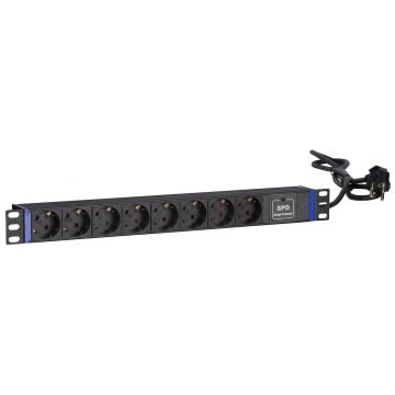 19 inch 8-voudige stekkerdoos - Surge Protection Device - zwart (DS-8PDU-SPD)