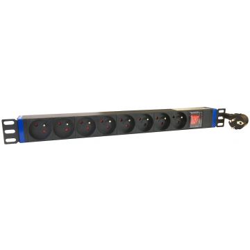 19 inch 8-voudige stekkerdoos met schakelaar en penaarde - zwart (DS-8PDU-PE)