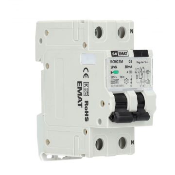 EMAT aardlekautomaat 1-polig+nul 6A C-kar 30mA 2 modules (85006023)