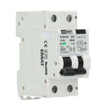 EMAT aardlekautomaat 1-polig+nul 25A B-kar 30mA 2 modules (85006030)