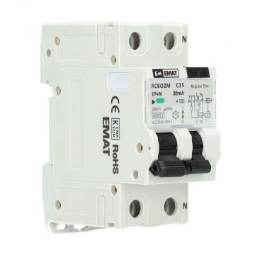 EMAT aardlekautomaat 1-polig+nul 25A C-kar 30mA 2 modules (85006031)