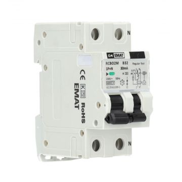 EMAT aardlekautomaat 1-polig+nul 32A B-kar 30mA 2 modules (85006032)