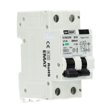 EMAT aardlekautomaat 1-polig+nul 10A B-kar 300mA 2 modules (85006034)