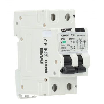 EMAT aardlekautomaat 1-polig+nul 10A C-kar 300mA 2 modules (85006035)