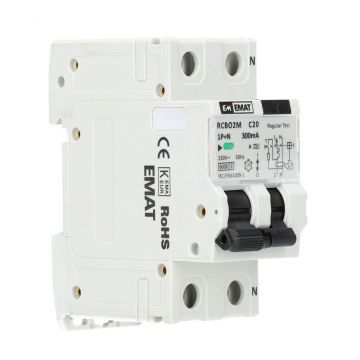 EMAT aardlekautomaat 1-polig+nul 20A C-kar 300mA 2 modules (85006039)