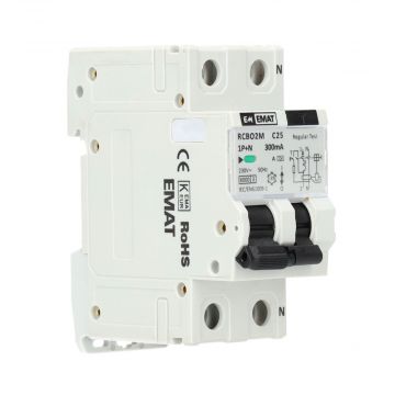 EMAT aardlekautomaat 1-polig+nul 25A C-kar 300mA 2 modules (85006041)